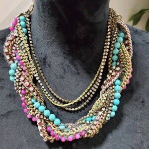 Stella & Dot Turquoise and Pink Braided Necklace